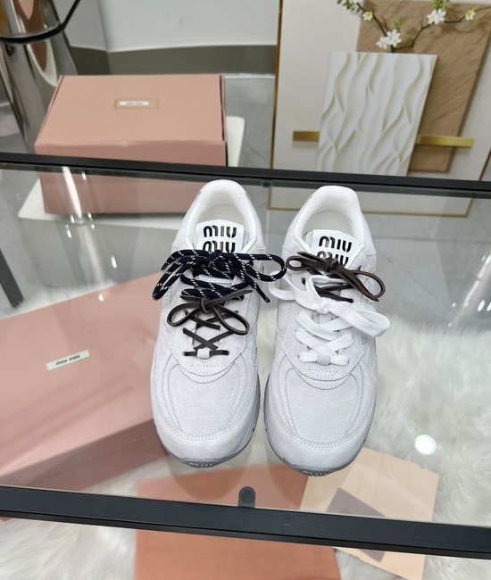Miu Miu Vintage Leather Chunky Sneakers Soft Height Boosting Comfort Shoes