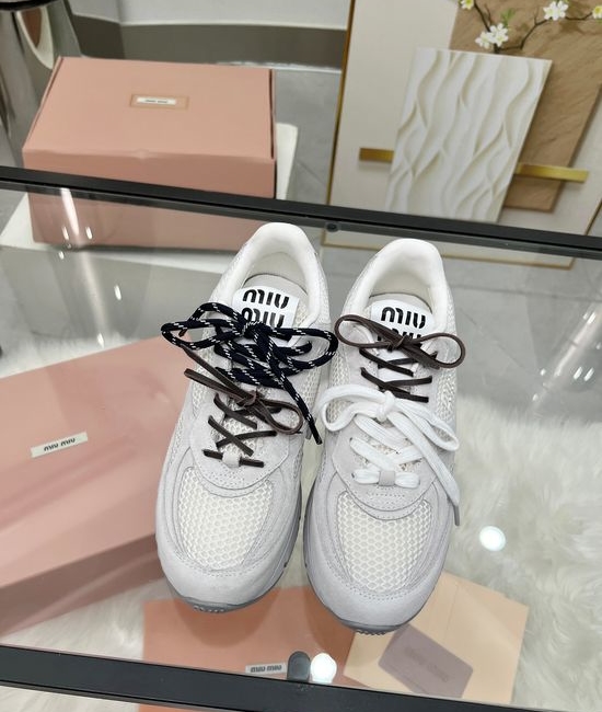 Miu Miu Vintage Leather Chunky Sneakers Soft Height Boosting Comfort Shoes