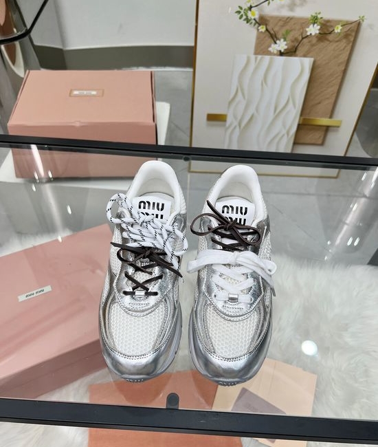 Miu Miu Vintage Leather Chunky Sneakers Soft Height Boosting Comfort Shoes