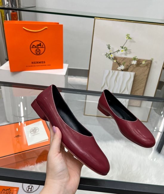 Hermes Soft Oiled Leather Flats with Genuine Leather Outsole