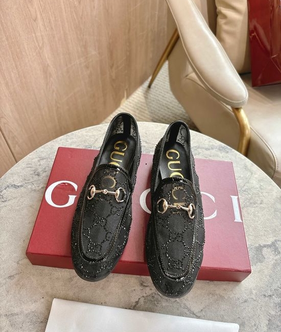 Gucci Black Classic Square Toe Comfortable Flats