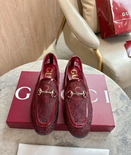 Gucci Burgundy Classic Square Toe Comfortable Flats