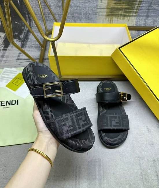 Fendi Dual Strap Embossed Pattern Flat Slide Sandals