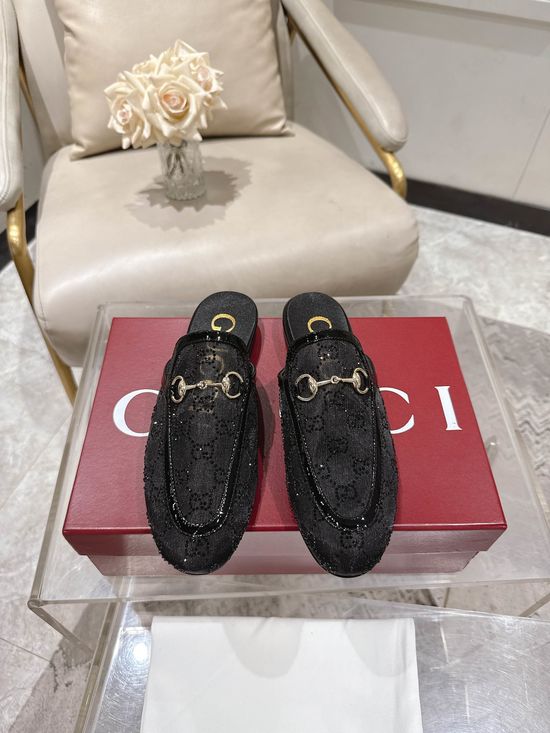 Gucci Premium Sheepskin Casual Half Slipper Comfort Flat Shoes