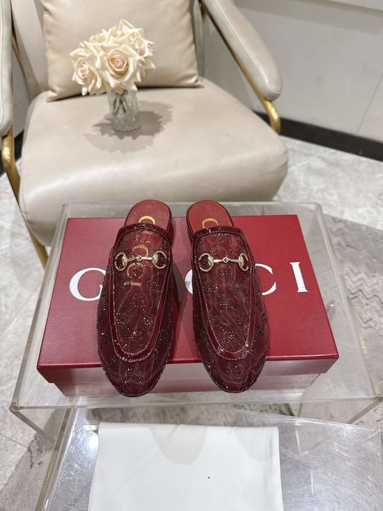 Gucci Premium Sheepskin Casual Half Slipper Comfort Flat Shoes