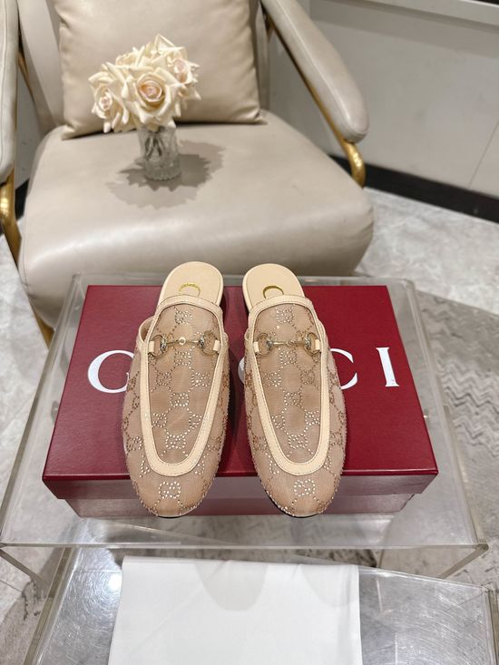 Gucci Premium Sheepskin Casual Half Slipper Comfort Flat Shoes