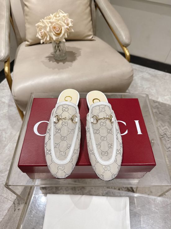 Gucci Premium Sheepskin Casual Half Slipper Comfort Flat Shoes