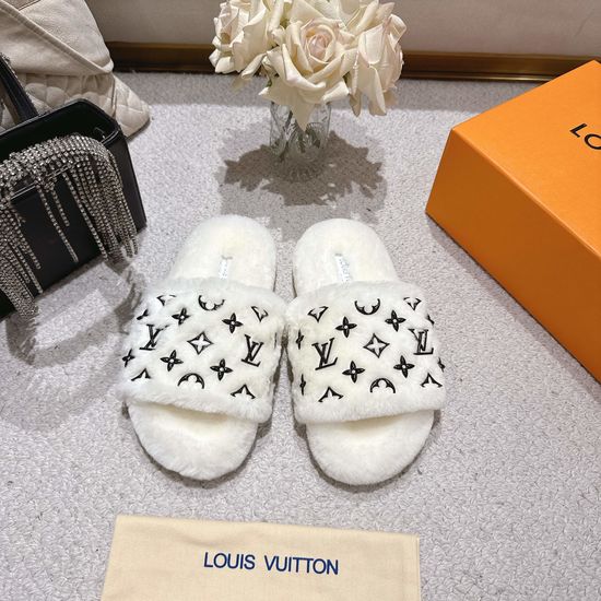Louis Vuitton Warm Wool Lined Slippers Non Slip Soft Comfortable