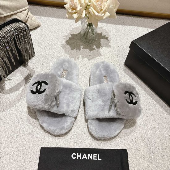 Chanel Soft Wool Slip-On Slippers Anti-Slip Comfortable Footwear