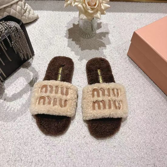 Miu Miu Lamb Wool Simple Style Anti-slip Casual Slippers