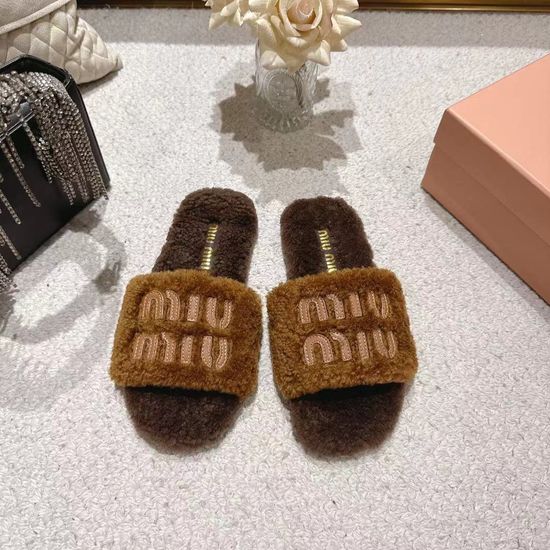 Miu Miu Lamb Wool Simple Style Anti-slip Casual Slippers