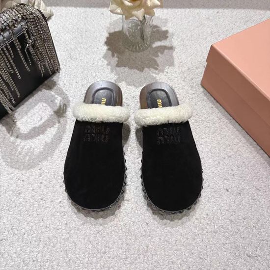 Miu Miu Brushed Wool Fleece Lined Comfortable Casual Shoes