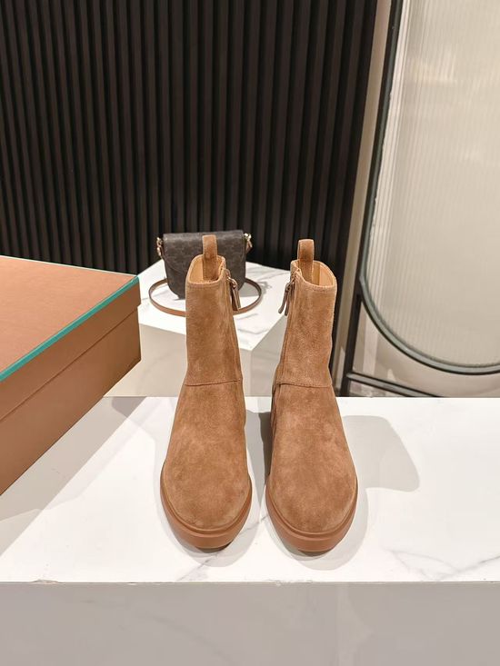 Loro Piana Minimalist Side Zip Leather Short Boots
