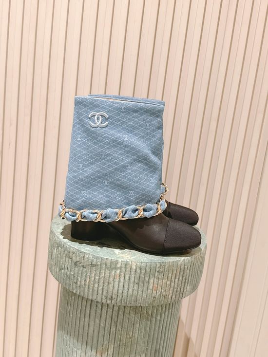 Chanel Premium Leather Chain Accent Tall Boots