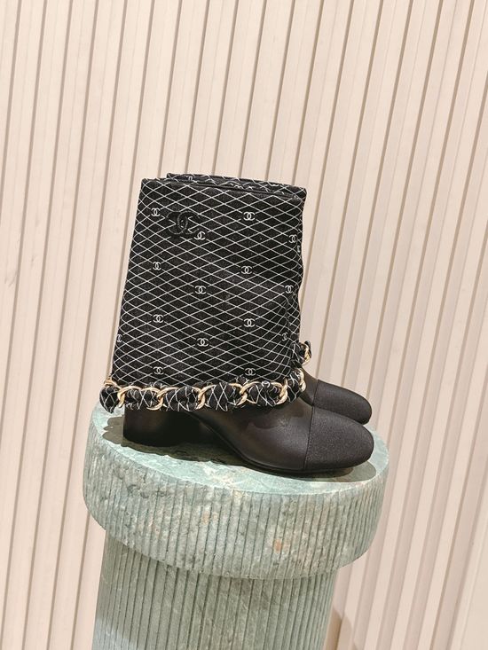 Chanel Premium Leather Chain Accent Tall Boots