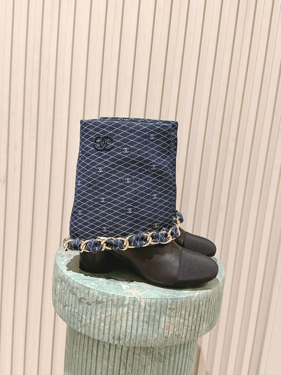 Chanel Premium Leather Chain Accent Tall Boots
