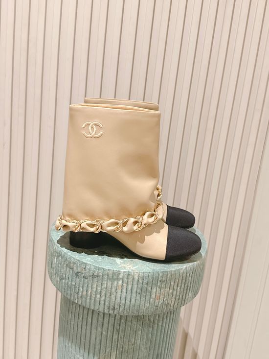 Chanel Premium Leather Chain Accent Tall Boots