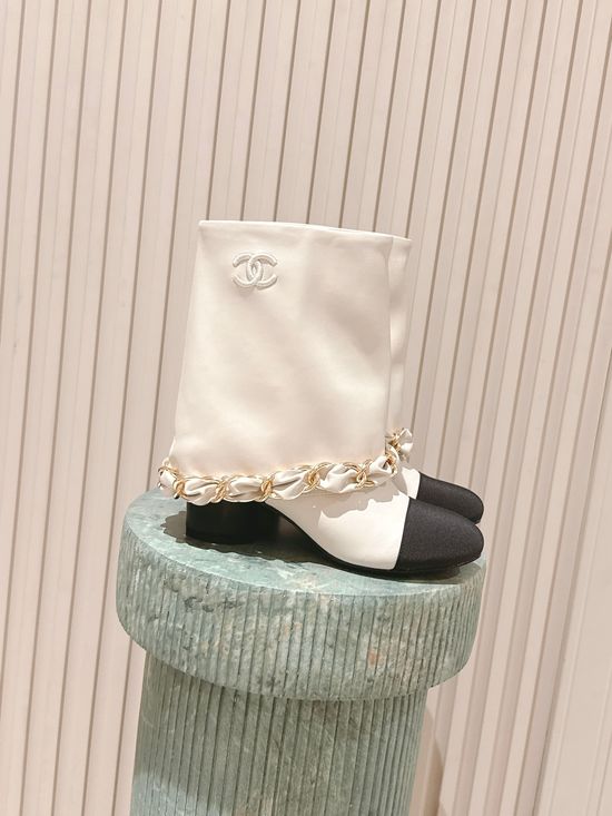 Chanel Premium Leather Chain Accent Tall Boots
