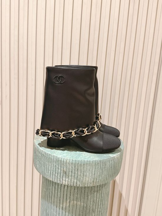 Chanel Premium Leather Chain Accent Tall Boots