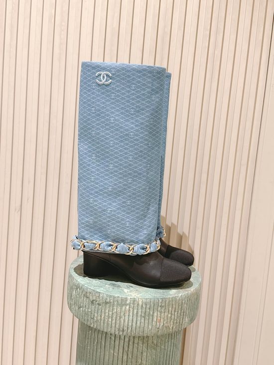 Chanel Premium Leather Chain Accent Tall Boots