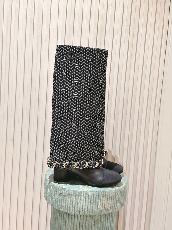 Chanel Premium Leather Chain Accent Tall Boots