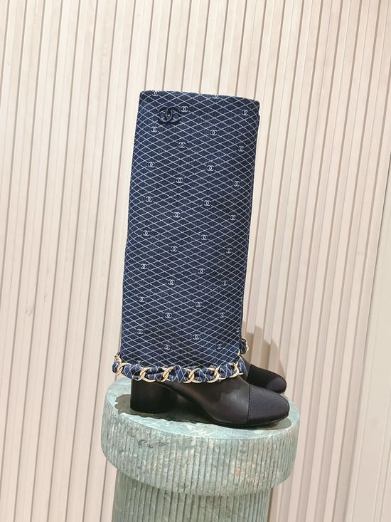 Chanel Premium Leather Chain Accent Tall Boots