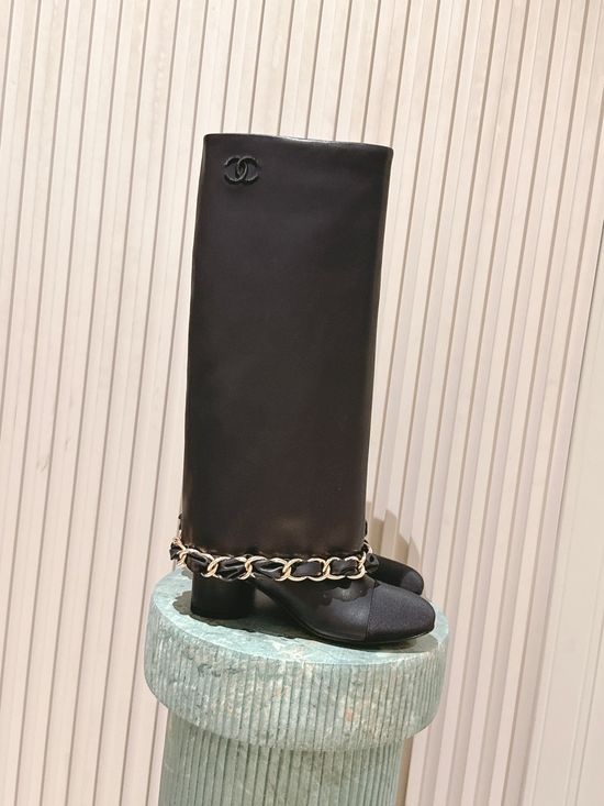 Chanel Calfskin Upper Chain Decor Comfortable Tall Fashion Boots