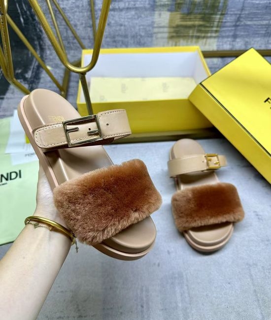 Fendi Dual Strap Soft Leather Flat Slides with Patterned Strap