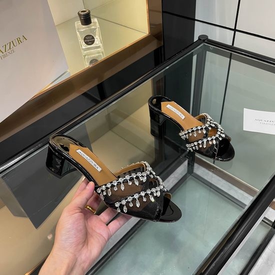 Aquazzura Rhinestone Chunky Heel Slip On Dress Slides