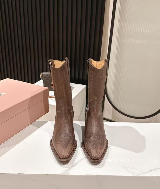 Miu Miu Soft Genuine Leather Cowboy Boots Comfortable Fit
