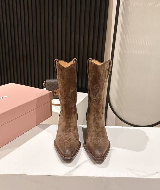 Miu Miu Soft Leather Western Cowboy Boots with Chunky Sole