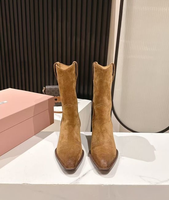 Miu Miu Soft Leather Western Cowboy Boots with Chunky Sole