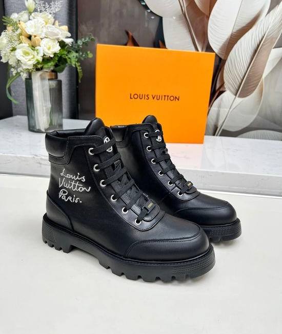 Louis Vuitton LV Custom Leather Boots with Metal Logo Accents