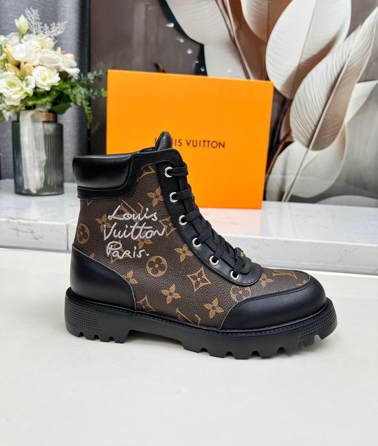 Louis Vuitton LV Custom Leather Boots with Metal Logo Accents