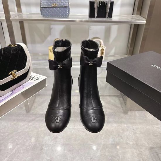 Chanel Classic Bow Decor Leather Comfort Heels