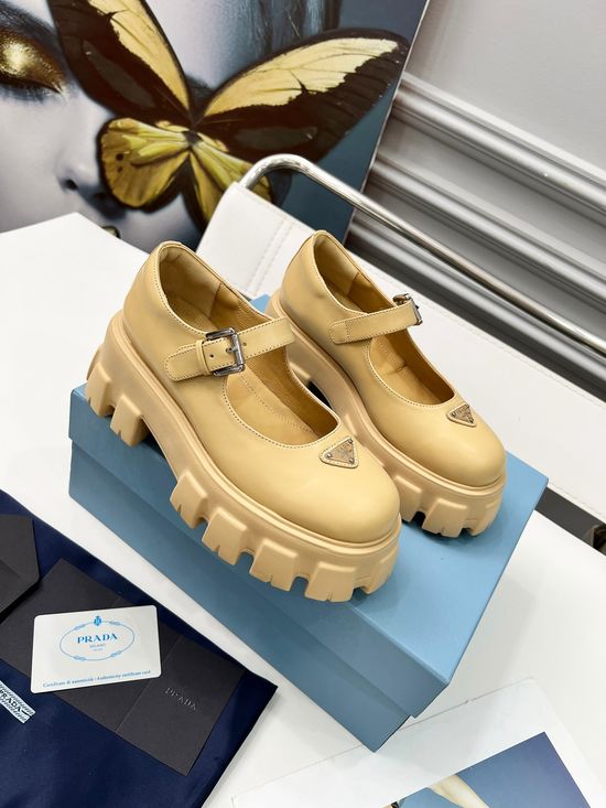 Prada Platform Mary Jane Shoes Leather Upper Non-slip Sole