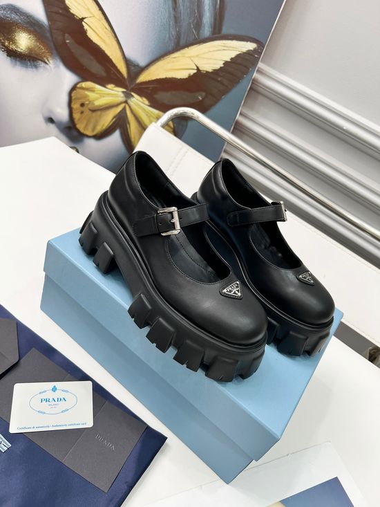 Prada Platform Mary Jane Shoes Leather Upper Non-slip Sole