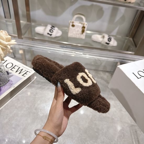 Loewe Premium Pure Wool TPU Sole Warm Fuzzy Slippers