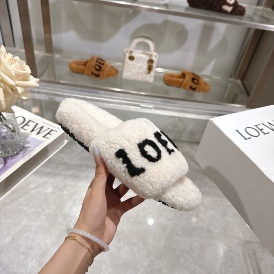 Loewe Premium Pure Wool TPU Sole Warm Fuzzy Slippers