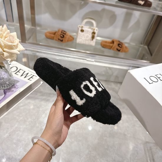 Loewe Premium Pure Wool TPU Sole Warm Fuzzy Slippers