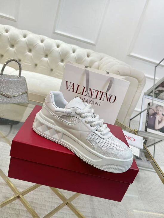 Valentino Classic Stitched Leather Thick Sole Casual Sneakers