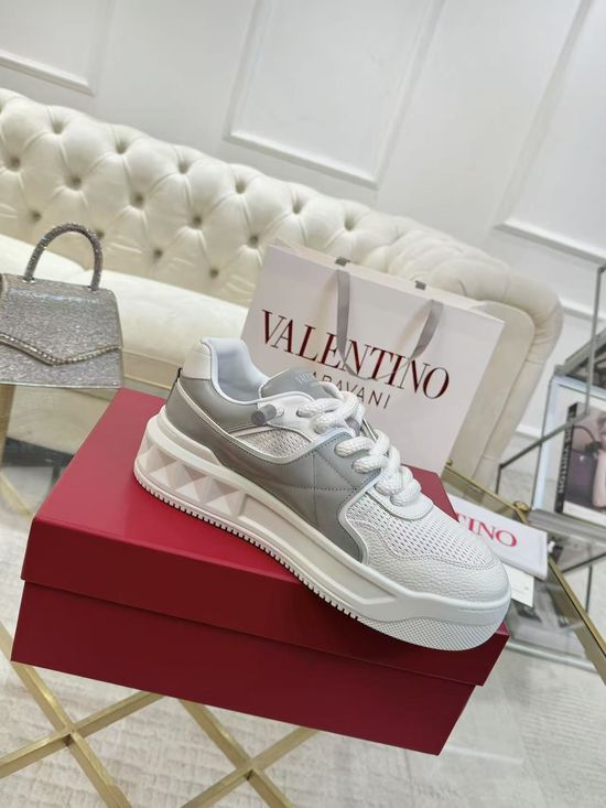Valentino Classic Stitched Leather Thick Sole Casual Sneakers