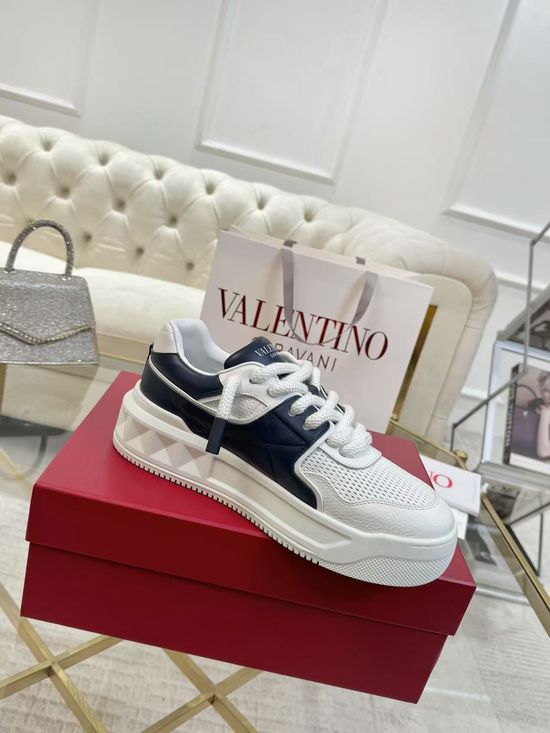 Valentino Classic Stitched Leather Thick Sole Casual Sneakers