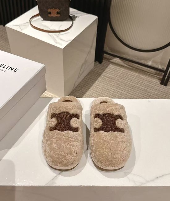 Celine Wool Lined Slippers Anti-slip Sole Elegant Design