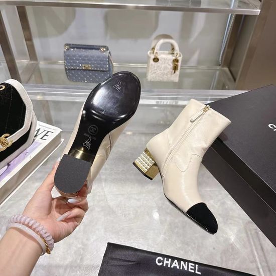 Chanel Elegant Stiletto Ankle Boots with Pearl Heel