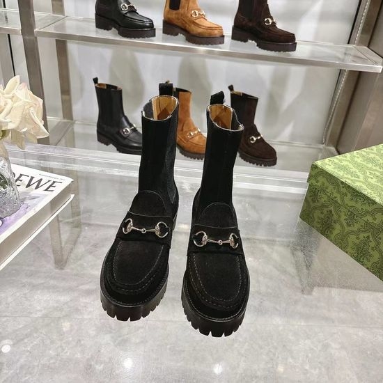 Gucci Classic Suede Ankle Boots With Leather Outsole