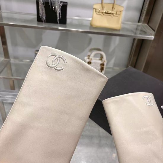 Chanel Turned Cuff Chunky Heel Boots With Chain Decor