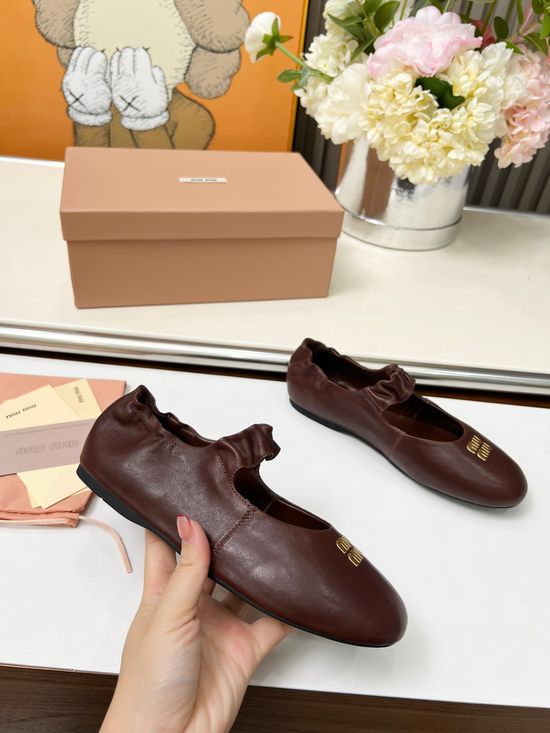 Miu Miu Soft Leather Mary Jane Flats Comfortable Casual Daily Shoes