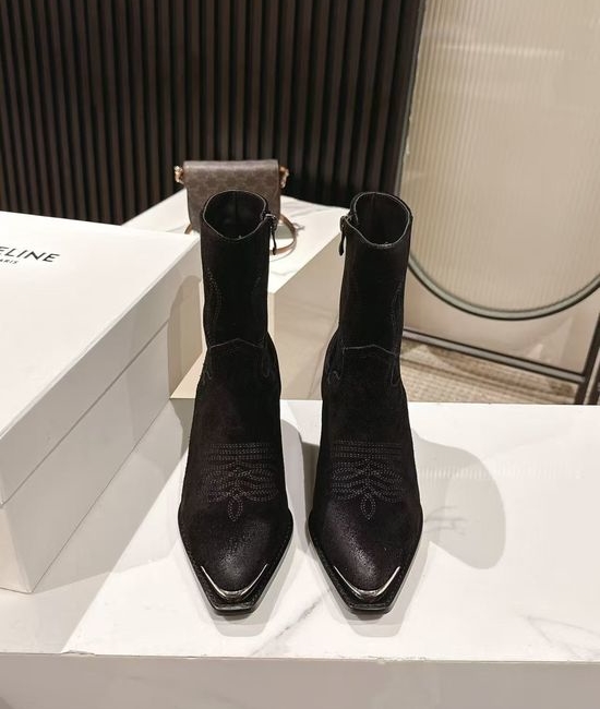 Celine Vintage Logo Decor Ankle Boots with Thick Leather Sole