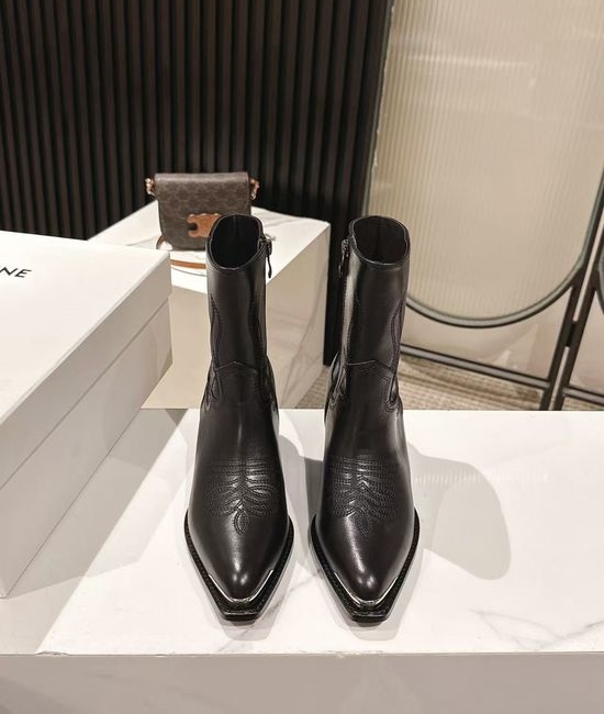 Celine Vintage Logo Decor Ankle Boots with Thick Leather Sole
